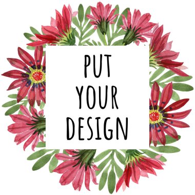 Kırmızı gazania çiçek. Botanik çiçek. Çerçeve kenarlığı süsleme Meydanı. Arka plan, doku, sarıcı desen, çerçeve veya kenarlık için Aquarelle kır çiçeği.