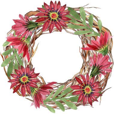 Kırmızı gazania çiçek. Botanik çiçek. Çerçeve kenarlığı süsleme Meydanı. Arka plan, doku, sarıcı desen, çerçeve veya kenarlık için Aquarelle kır çiçeği.