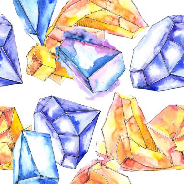 Renkli elmas taş takı mineral. Sorunsuz arka plan deseni. Kumaş duvar kağıdı yazdırma doku. Geometrik kuvars çokgen kristal taş mozaik şekil Ametist mücevher.