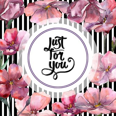 Kır çiçeği pembe flaxes. Botanik çiçek. Çerçeve kenarlığı süsleme Meydanı. Arka plan, doku, sarıcı desen, çerçeve veya kenarlık için Aquarelle kır çiçeği.