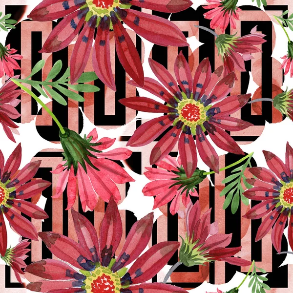 Kırmızı Gazania Çiçekler Botanik Çiçek Sorunsuz Arka Plan Deseni Kumaş — Stok fotoğraf