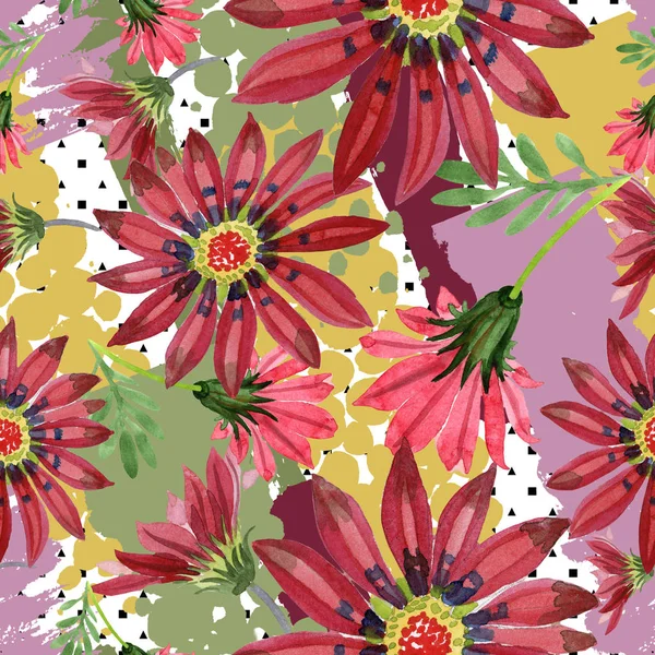 Красные Цветы Газании Цветочный Ботанический Цветок Бесшовный Рисунок Фона Ткань — стоковое фото