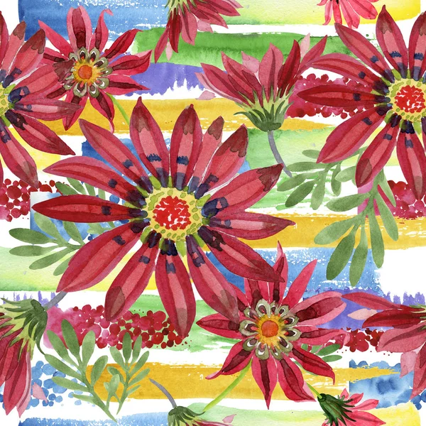赤いガザニアの花。花植物の花。シームレスな背景パターン. — ストック写真