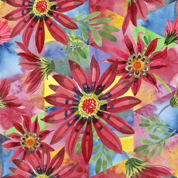 레드 gazania 꽃입니다. 꽃 식물 꽃입니다. 원활한 배경 패턴. — 스톡 사진