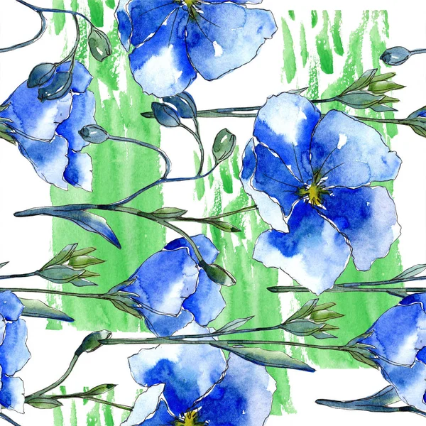 Modré Květy Lnu Květinové Botanické Květin Vzor Bezešvé Pozadí Fabric — Stock fotografie