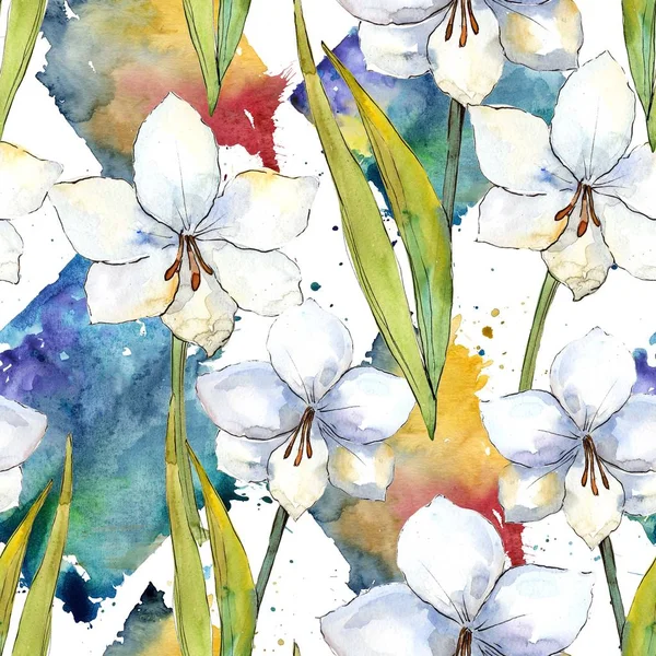 Weiße Amaryllis. Blütenbotanische Blume. nahtloses Hintergrundmuster. — Stockfoto