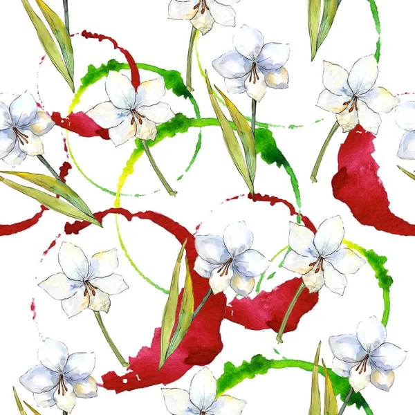 White amaryllis. Floral botanical flower. Seamless background pattern. — Stock Photo, Image