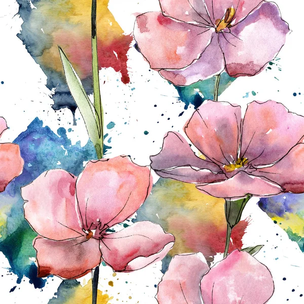 Wildblumen Rosa Flachs Blumen Botanische Flower Seamless Hintergrundmuster Textur Für — Stockfoto