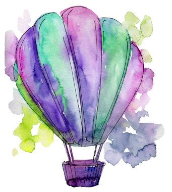 Mor sıcak hava balon arka plan fly hava taşıma illüstrasyon. İzole illüstrasyon öğesi.