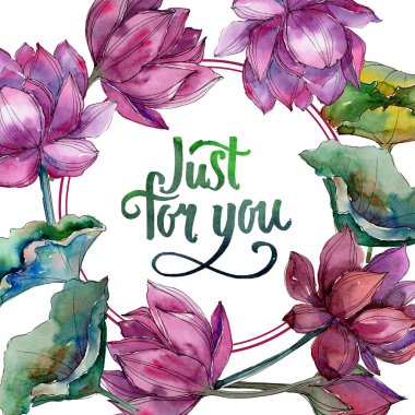 Pembe lotus çiçeği. Botanik çiçek. Çerçeve kenarlığı süsleme Meydanı. Arka plan, doku, sarıcı desen, çerçeve veya kenarlık için Aquarelle kır çiçeği.