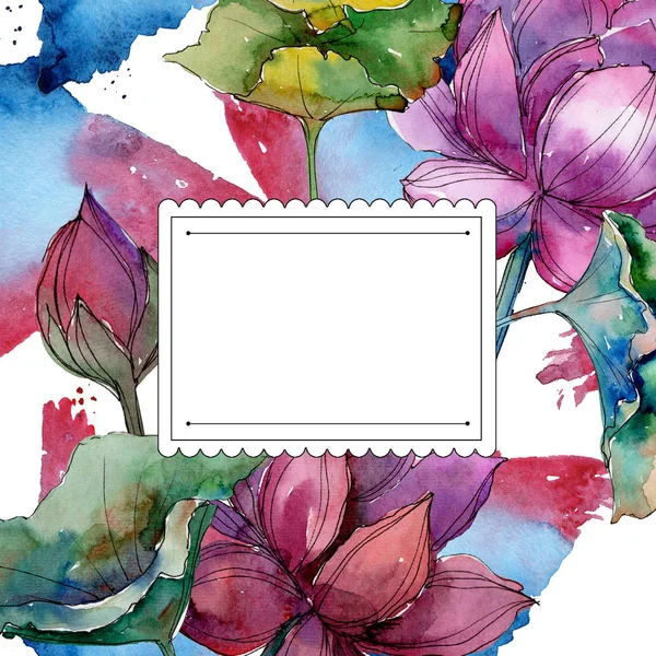 Roze Lotusbloem Floral Botanische Bloem Frame Grens Ornament Vierkant Aquarelle — Stockfoto