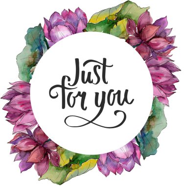 Pembe lotus çiçeği. Botanik çiçek. Çerçeve kenarlığı süsleme Meydanı. Arka plan, doku, sarıcı desen, çerçeve veya kenarlık için Aquarelle kır çiçeği.