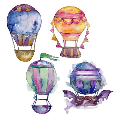 Sıcak hava balon arka plan fly hava taşıma illüstrasyon. İzole illüstrasyon öğesi.