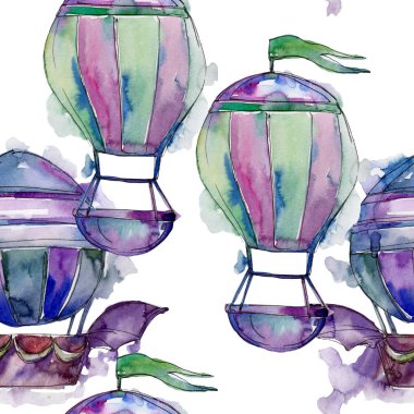 Sıcak hava balonları arka plan fly hava taşıma illüstrasyon. Sorunsuz arka plan deseni. Kumaş duvar kağıdı yazdırma doku.