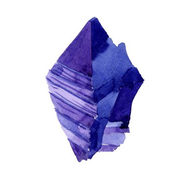 Mavi elmas taş takı mineral. İzole illüstrasyon öğesi. Geometrik kuvars çokgen kristal taş mozaik şekil Ametist mücevher.