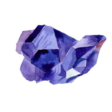 Mavi elmas taş takı mineral. İzole illüstrasyon öğesi. Geometrik kuvars çokgen kristal taş mozaik şekil Ametist mücevher.