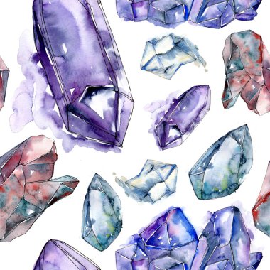 Mavi elmas taş takı mineral. Sorunsuz arka plan deseni. Kumaş duvar kağıdı yazdırma doku. Geometrik kuvars çokgen kristal taş mozaik şekil Ametist mücevher.