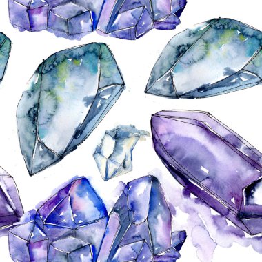 Mavi elmas taş takı mineral. Sorunsuz arka plan deseni. Kumaş duvar kağıdı yazdırma doku. Geometrik kuvars çokgen kristal taş mozaik şekil Ametist mücevher.