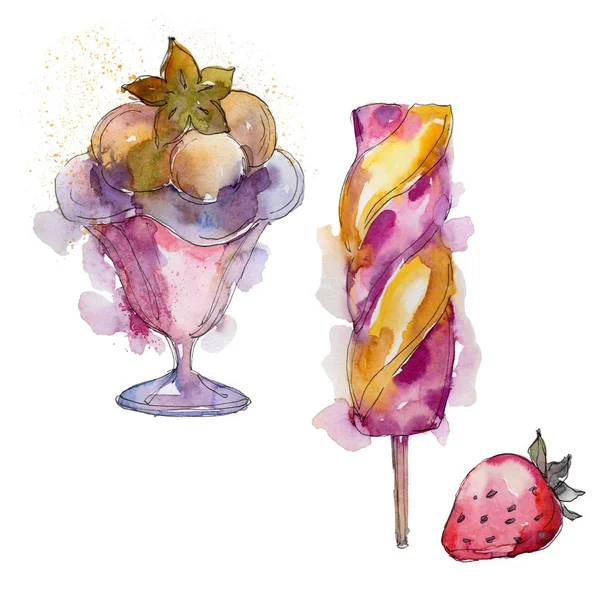 冰淇淋甜的夏天食物 独立的插图元素 风味糖果收藏 巧克力 冷牛奶小吃 — 图库照片