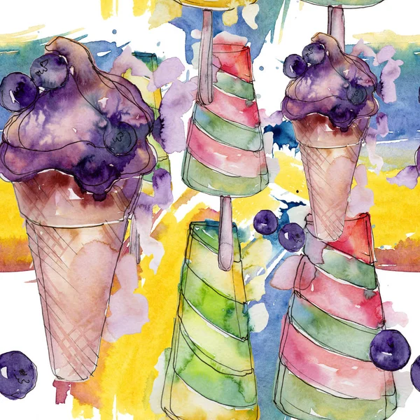 冰淇淋甜的夏天食物 无缝的背景图案 织物墙纸打印纹理 风味糖果收集 巧克力 冷牛奶小吃 — 图库照片