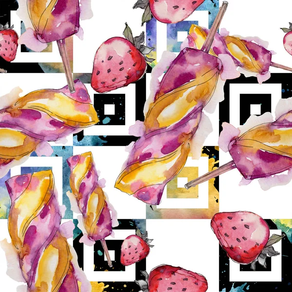 Ice Cream Sladké Letní Jídlo Vzor Bezešvé Pozadí Fabric Tapety — Stock fotografie