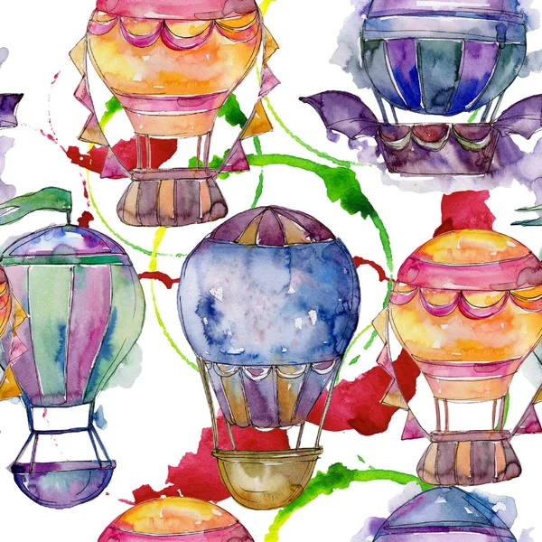 Sıcak hava balonları arka plan fly hava taşıma illüstrasyon. Sorunsuz arka plan deseni. Kumaş duvar kağıdı yazdırma doku.