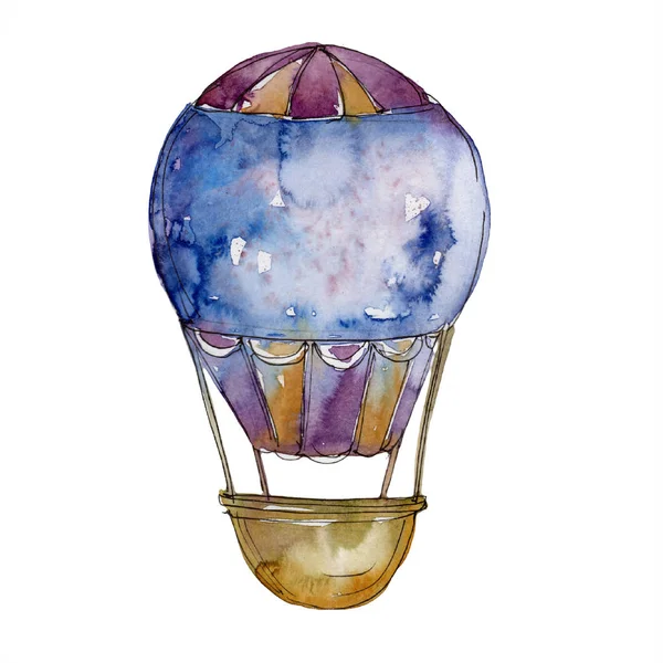 Mavi sıcak hava balon arka plan fly hava taşıma illüstrasyon. İzole illüstrasyon öğesi.