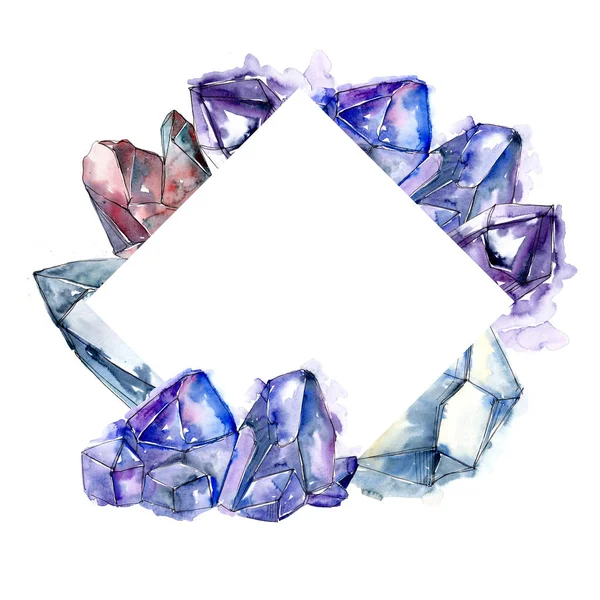 Blu Diamante Minerale Gioielli Roccia Quadrato Ornamento Bordo Cornice Geometrico — Foto Stock