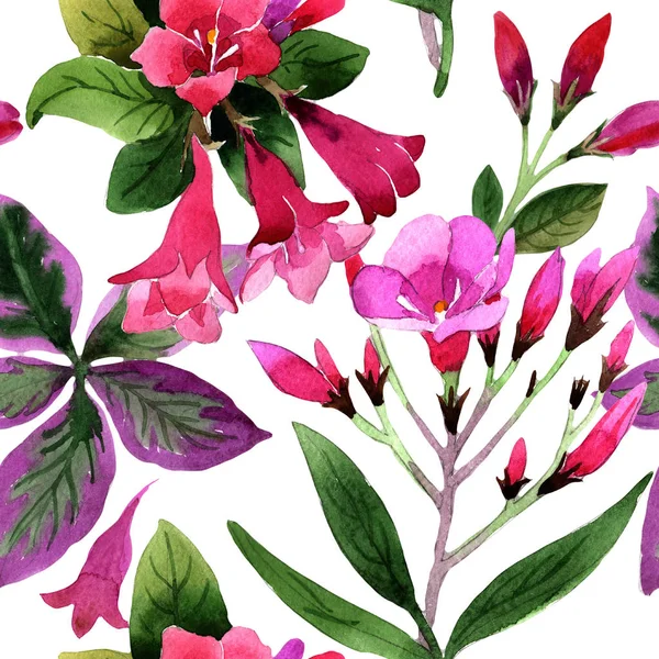 Acquerello Rosa Fiori Weigela Florida Modello Sfondo Senza Soluzione Continuità — Foto Stock