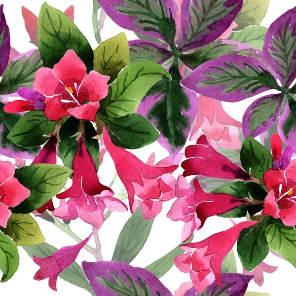 Akwarela Różowy Weigela Florida Kwiaty Bezszwowe Tło Wzór Tkanina Tapeta — Zdjęcie stockowe
