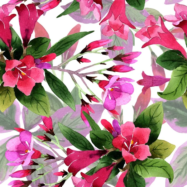 Ακουαρέλα Ροζ Weigela Φλόριντα Λουλούδια Απρόσκοπτη Υπόβαθρο Μοτίβο Ύφασμα Ταπετσαρία — Φωτογραφία Αρχείου
