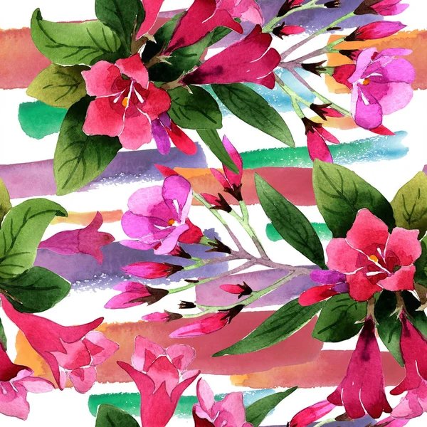 水彩粉红色锦带花佛罗里达花 无缝的背景图案 织物墙纸打印纹理 包装图案 框架或边框的水彩画野花 — 图库照片