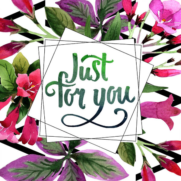 Watercolor pink weigela florida flowers. Floral botanical flower. Frame border ornament square. Aquarelle wildflower for background, texture, wrapper pattern, frame or border.