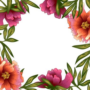 Şakayık çerçeve çiçek bir vektör tarzı. Çerçeve kenarlığı süsleme Meydanı. Arka plan, doku, sarıcı desen, çerçeve veya kenarlık için vektör çiçek.