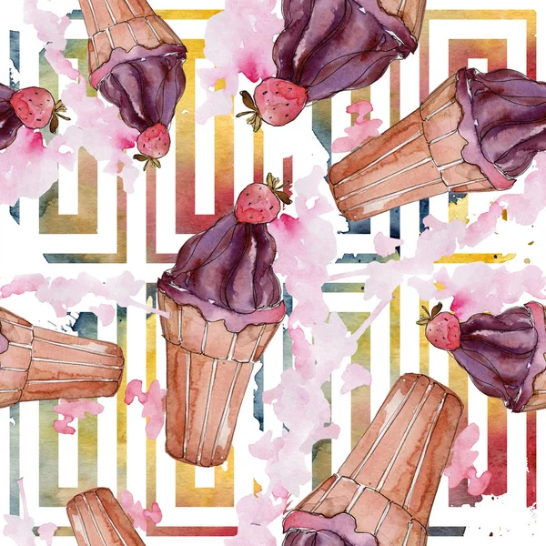 Мороженое Сладкая Летняя Еда Бесшовный Рисунок Фона Ткань Обои Печать — стоковое фото