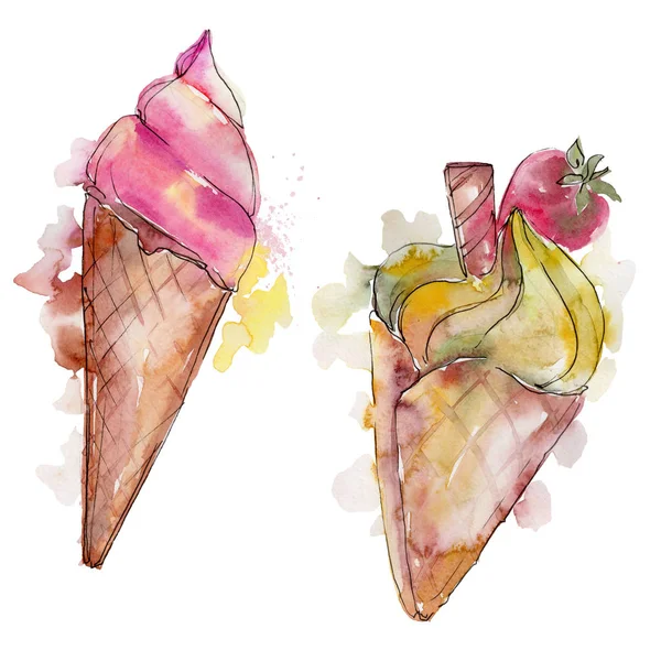 Ice Cream Lato Słodki Żywności Element Ilustracja Białym Tle Kolekcja — Zdjęcie stockowe