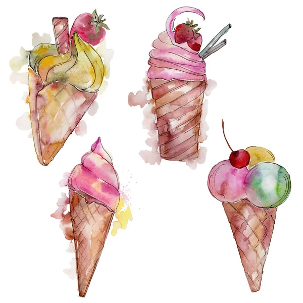 冰淇淋甜的夏天食物 独立的插图元素 香精糖果系列 巧克力 冷牛奶小吃 — 图库照片