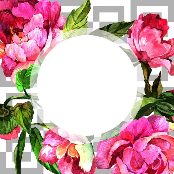 Akwarela Różowa Piwonia Kwiat Botaniczny Kwiat Kwiatowy Ramki Granicznej Ornament — Zdjęcie stockowe