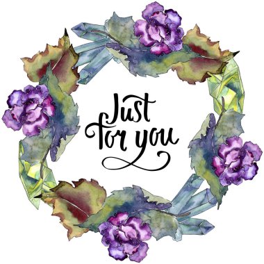 Pembe ve mor gardania. Botanik çiçek. Çerçeve kenarlığı süsleme Meydanı. Arka plan, doku, sarıcı desen, çerçeve veya kenarlık için Aquarelle kır çiçeği.