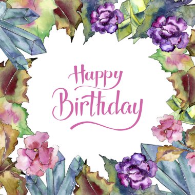 Pembe ve mor gardania. Botanik çiçek. Çerçeve kenarlığı süsleme Meydanı. Arka plan, doku, sarıcı desen, çerçeve veya kenarlık için Aquarelle kır çiçeği.