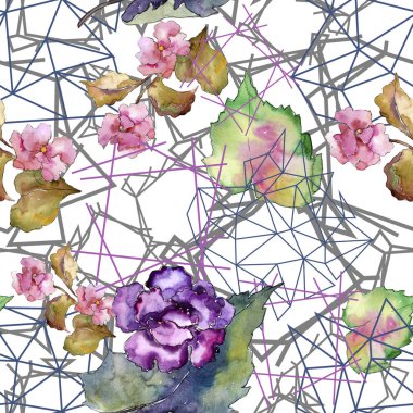 Pembe ve mor gardania. Botanik çiçek. Sorunsuz arka plan deseni. Kumaş duvar kağıdı yazdırma doku. Arka plan, doku, sarıcı desen, çerçeve veya kenarlık için Aquarelle kır çiçeği.