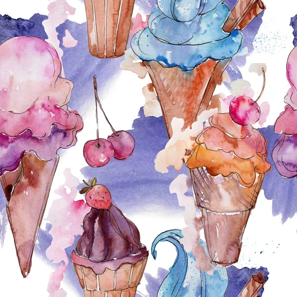 Ice Cream Sweet Summer Food Seamless Background Pattern Fabric Wallpaper — Stock Photo, Image