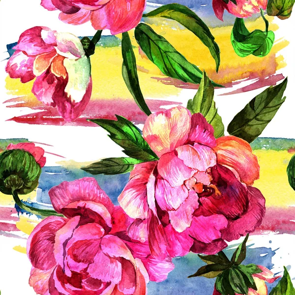 Акварельна Рожева Квітка Півонії Квіткова Ботанічна Квітка Безшовний Візерунок Тла — стокове фото