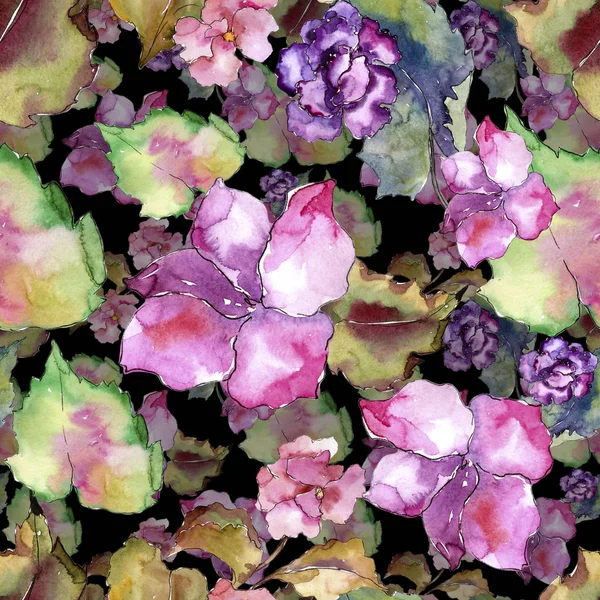Gardania Rosa Púrpura Flor Botánica Floral Patrón Fondo Sin Costuras — Foto de Stock