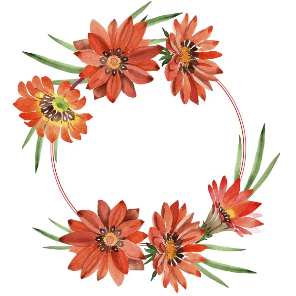 Acquerello Fiori Gazania Arancione Fiore Botanico Floreale Quadrato Ornamento Bordo — Foto Stock