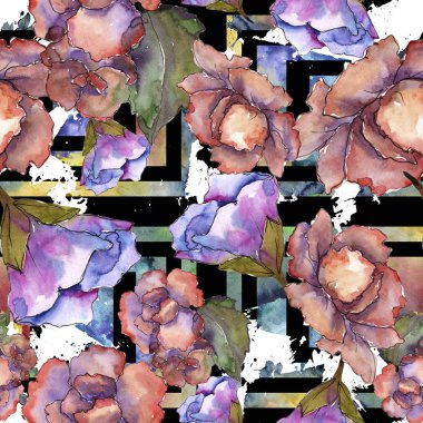 Pembe ve mor gardania. Botanik çiçek. Sorunsuz arka plan deseni. Kumaş duvar kağıdı yazdırma doku. Arka plan, doku, sarıcı desen, çerçeve veya kenarlık için Aquarelle kır çiçeği.