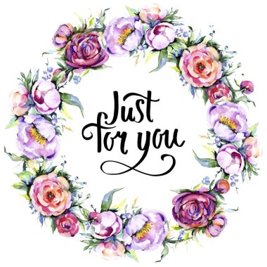 Suluboya buket pembe şakayık flowes. Botanik çiçek. Çerçeve kenarlığı süsleme Meydanı. Arka plan, doku, sarıcı desen, çerçeve veya kenarlık için Aquarelle kır çiçeği.