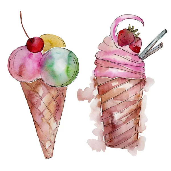 冰淇淋甜的夏天食物 独立的插图元素 香精糖果系列 巧克力 冷牛奶小吃 — 图库照片