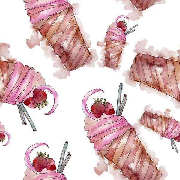 冰淇淋甜的夏天食物 无缝的背景图案 织物墙纸打印纹理 风味糖果收集 巧克力 冷牛奶小吃 — 图库照片