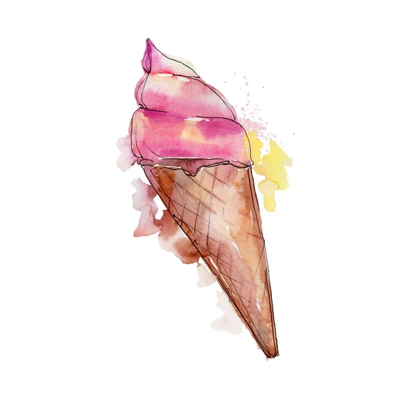 Eis Süße Sommerkost Isoliertes Illustrationselement Geschmacksbonbons Kollektion Erdbeere Sahne Konus — Stockfoto